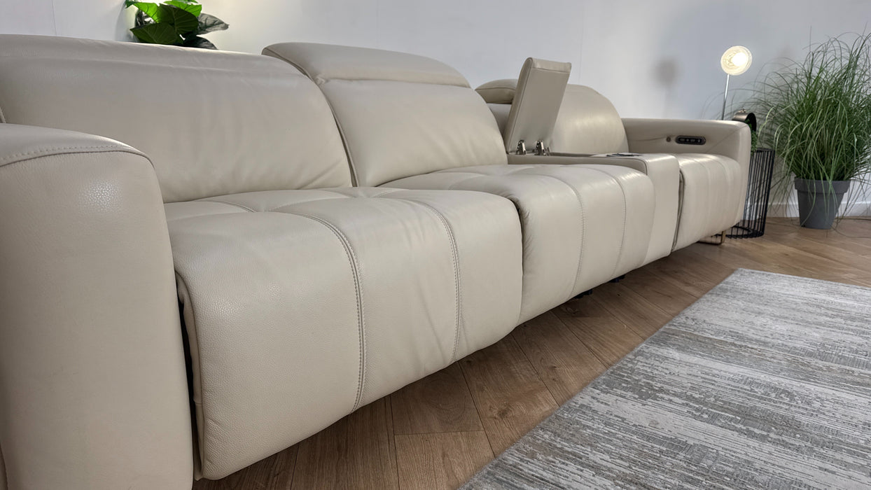 Sofology Marvella Leather 4 Seater Split + Console Recliner in Bone China