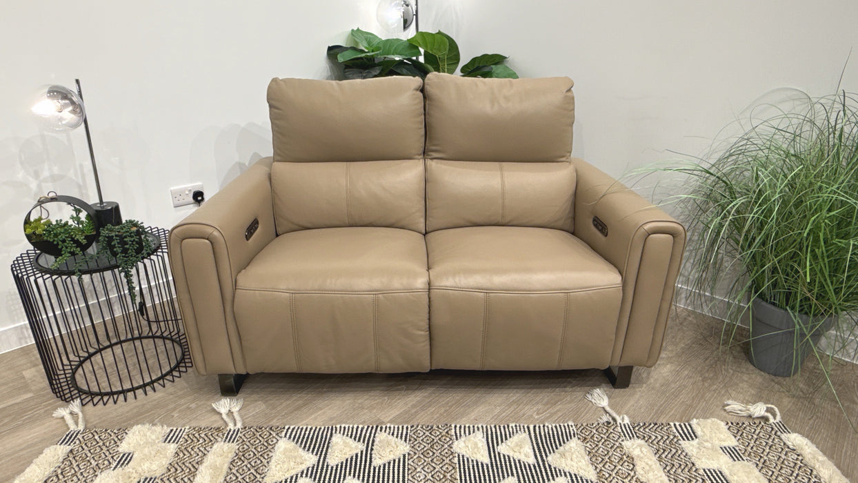 Sofology Ravello Leather 2 Seater Power Recliner/Headrest in Trusty Embossed Mushroom