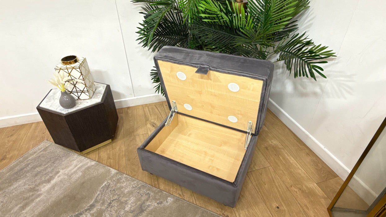 Sofology Keswick Fabric Storage Footstool in Deluxe Velvet Steel