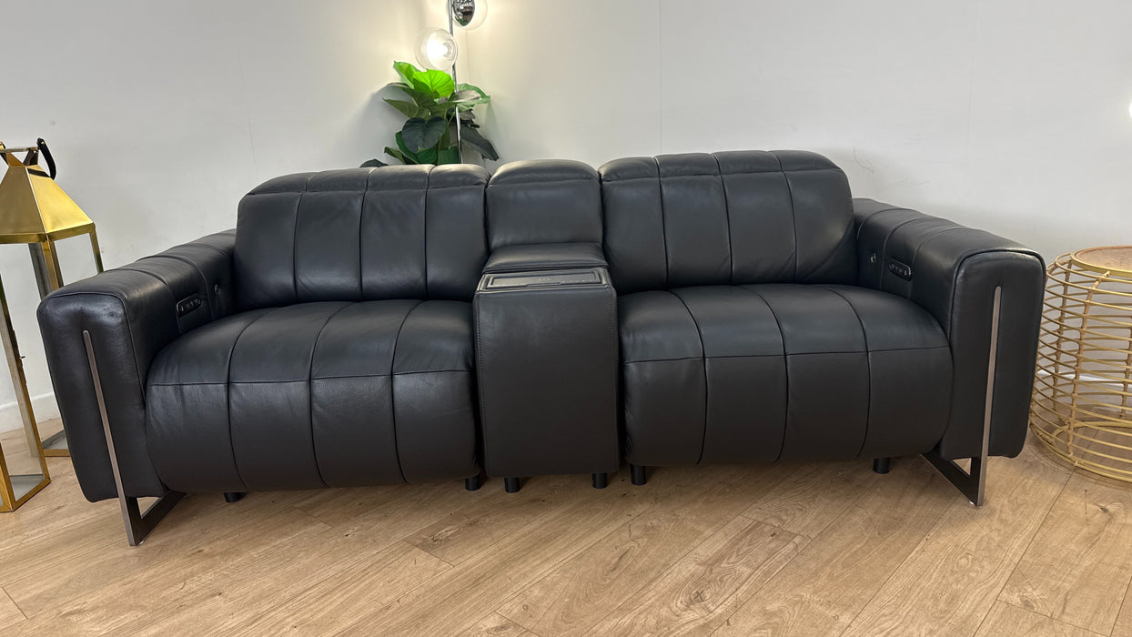 Sofology The Paramount 2.5 Seater Recliner Sofa Console in Trusty Embossed Leather Jet Black
