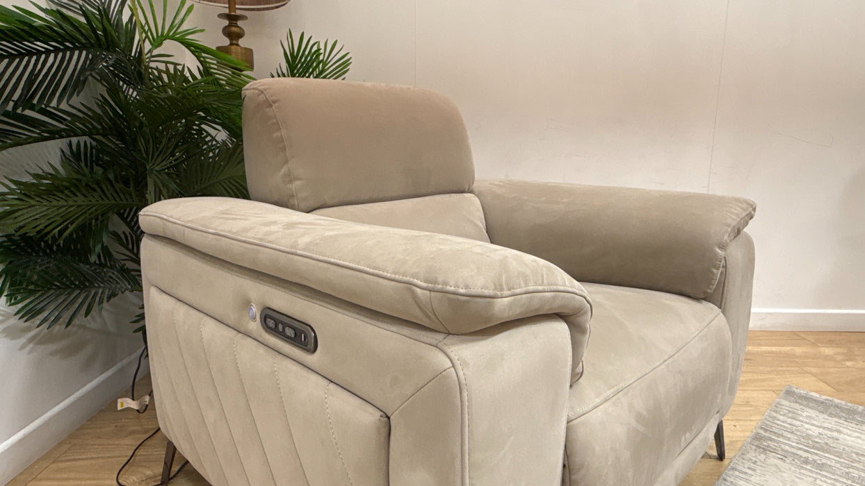 Sofology Fratelli Fabric Chair Power Recliner/Headrest in Lifestyle Nubuck Feel Stone