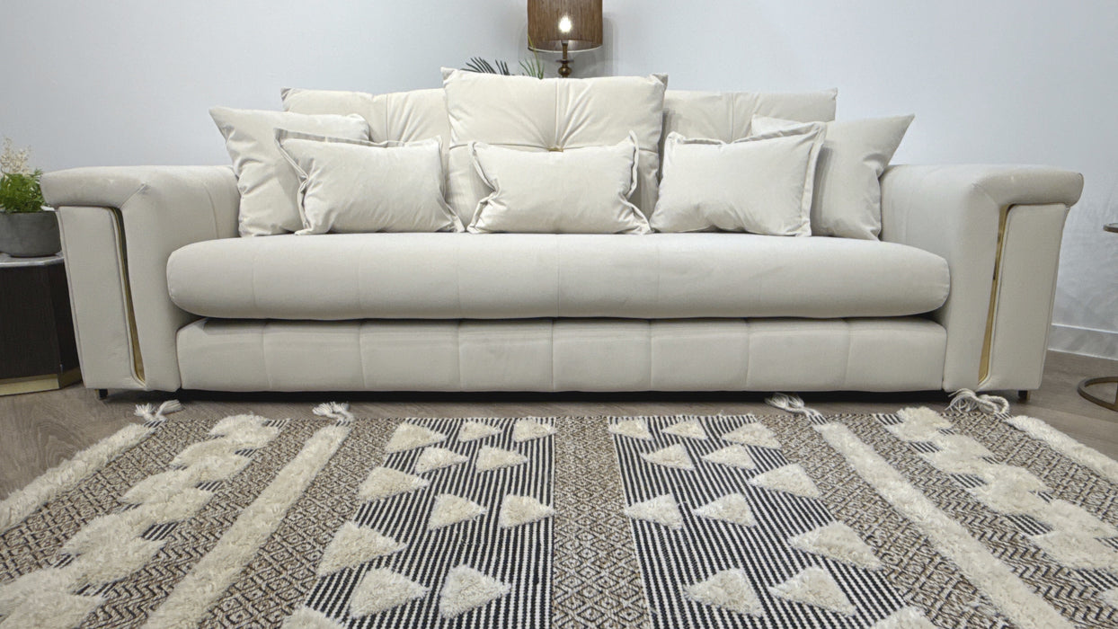 Sofology Oscar Fabric 4 Seater Gold Trim in Super Matt Velvet Ecru