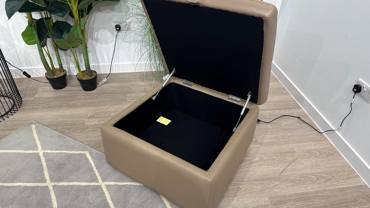 Sofology Riviera Leather Designer Storage Footstool in Trusty Embossed Mushroom