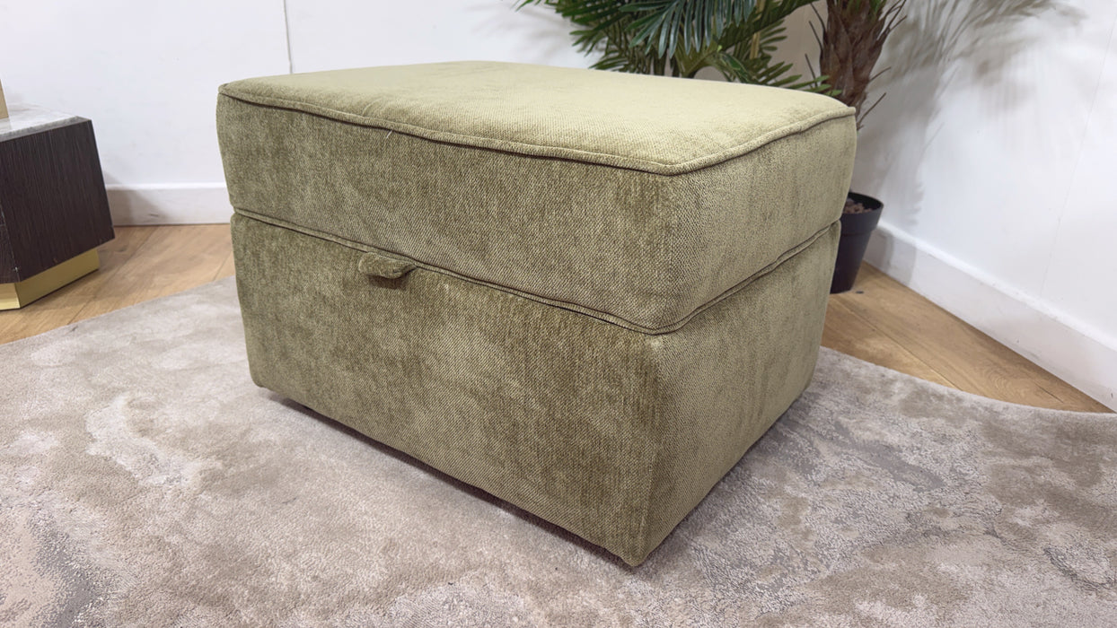 Sofology Georgio Fabric Storage Footstool Extra Flex Interior in Luxe Chenille Olive All Over