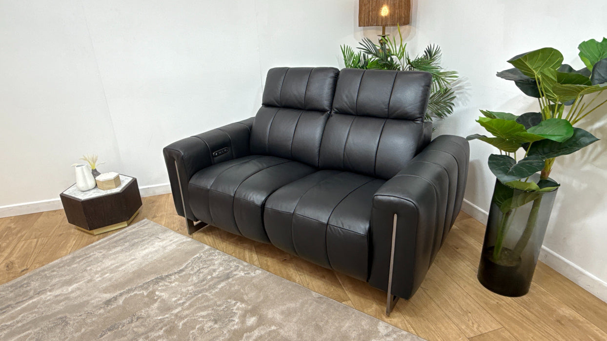 Sofology Paramount Leather 2 Seater Power Recliner/Headrest in Trusty Embossed Jet Black