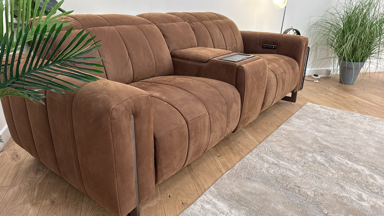 Sofology The Paramount Fabric 2.5 Seater Console Power Recliner/Headrest Speakers in Lifestyle Nubuck Feel Pecan