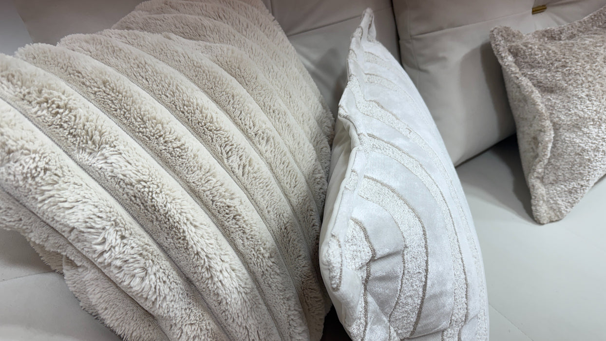 Sofology Oscar Fabric 4 Seater Gold Trim in Super Matt Velvet Ecru Mix