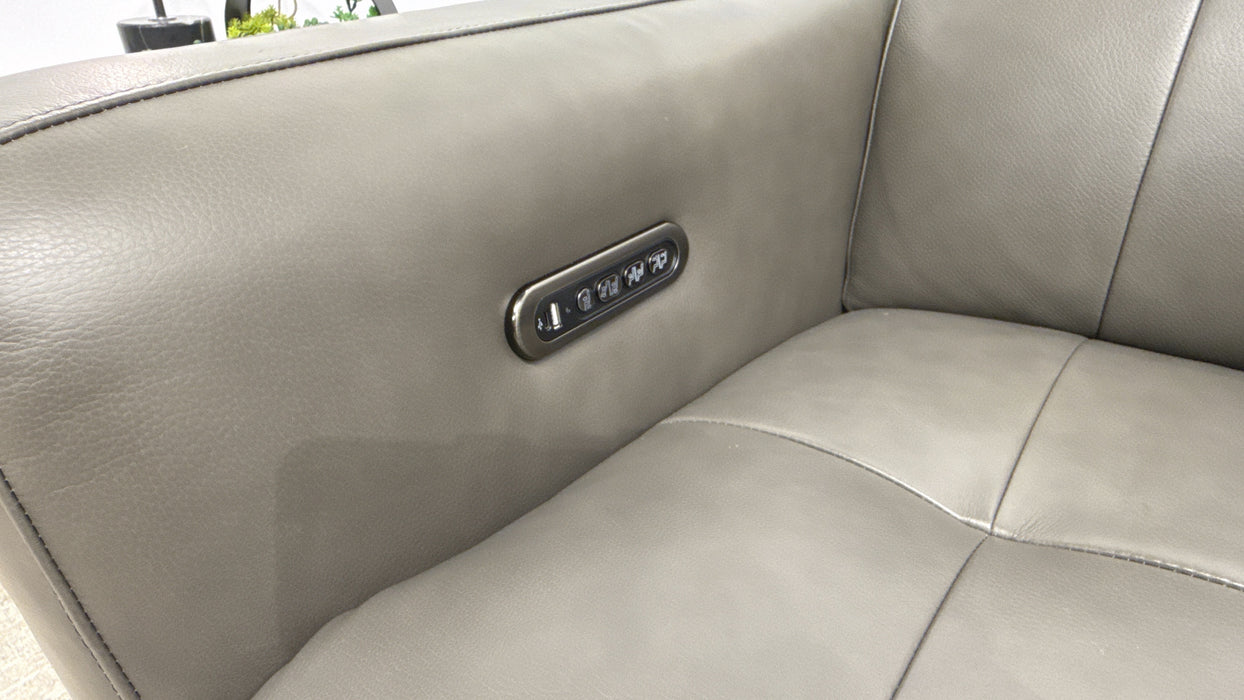 Sofology Jax Leather Chair Power Recliner/Headrest Lumbar Support in Trusty Embossed Grey