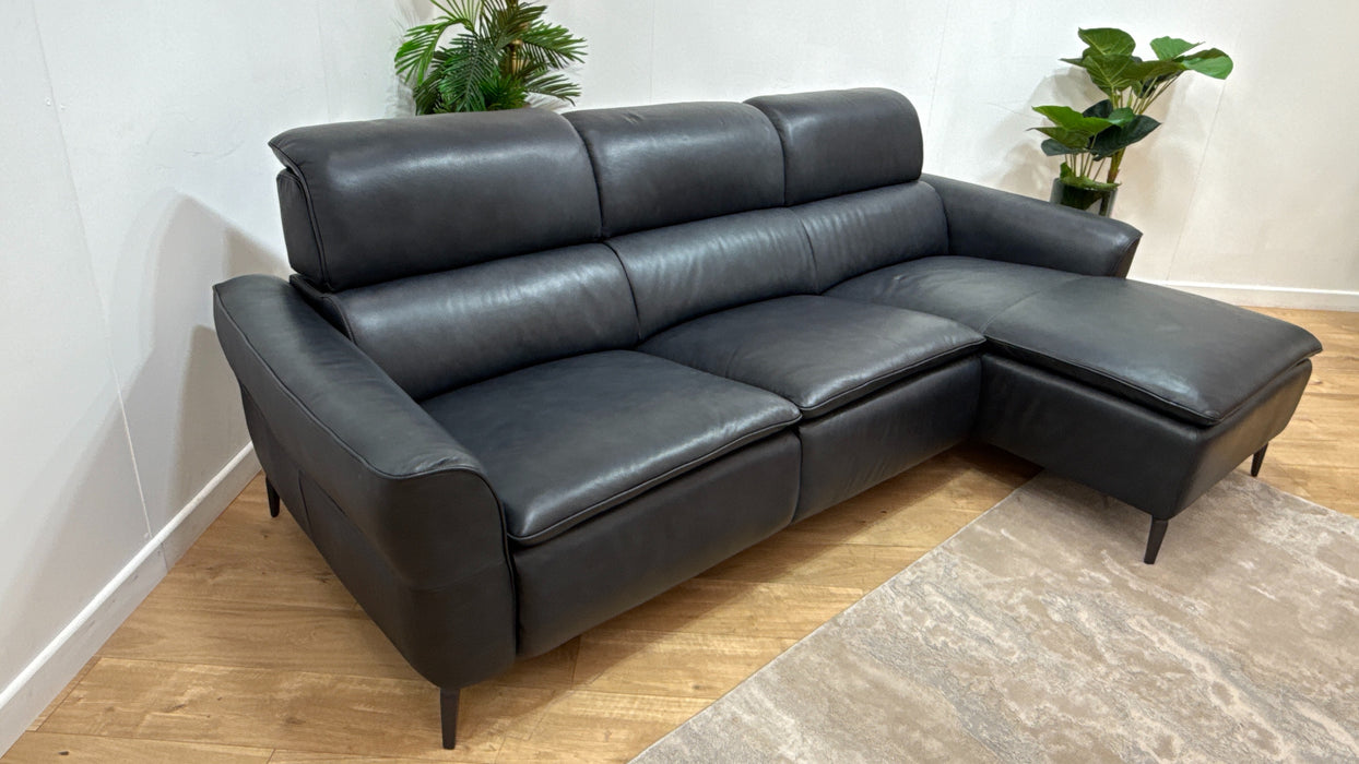 Sofology The Viento 3 Seater Leather Chaise In Trusty Embossed Navy