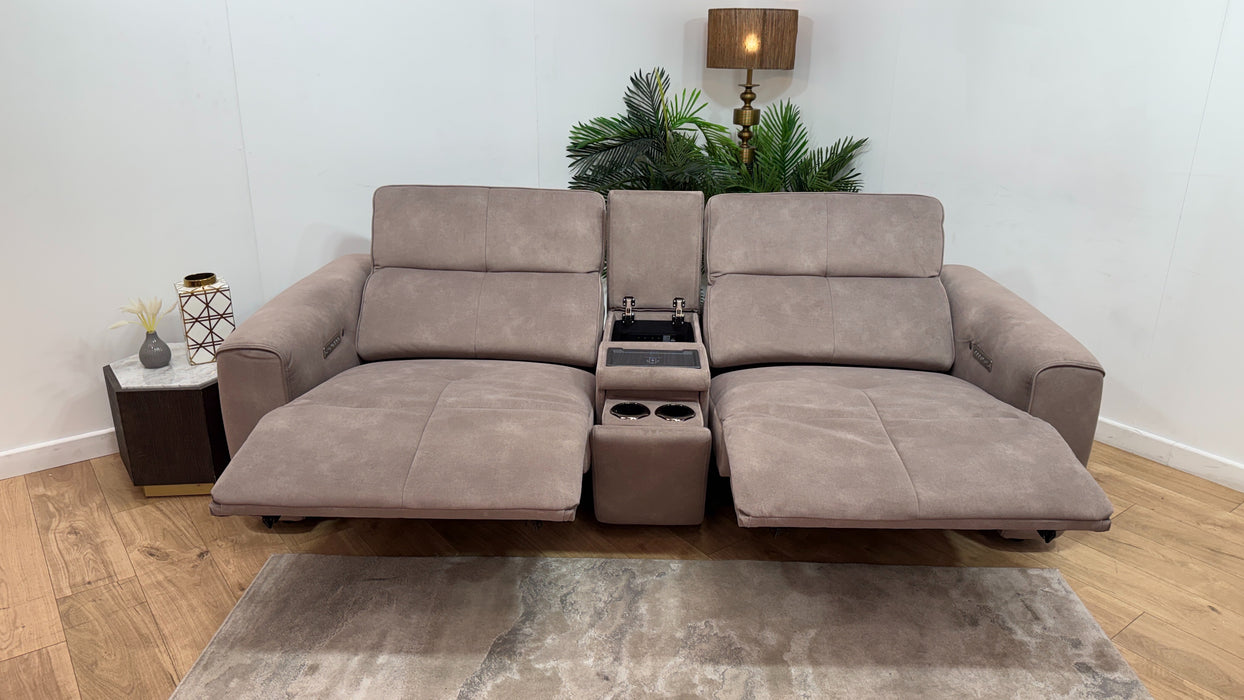Sofology Riviera Fabric 2.5 Seater Console Power Recliner/Headrest Heated Seats in Lifestyle Flecked Nutmeg