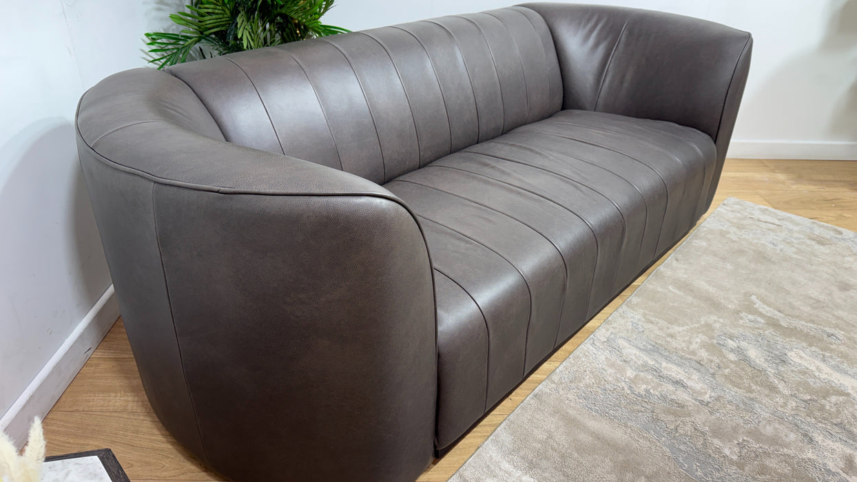 Sofology Fitzrovia Leather 3 Seater Dark Wood Trim in Relaxed Natural Grain Espresso Mix