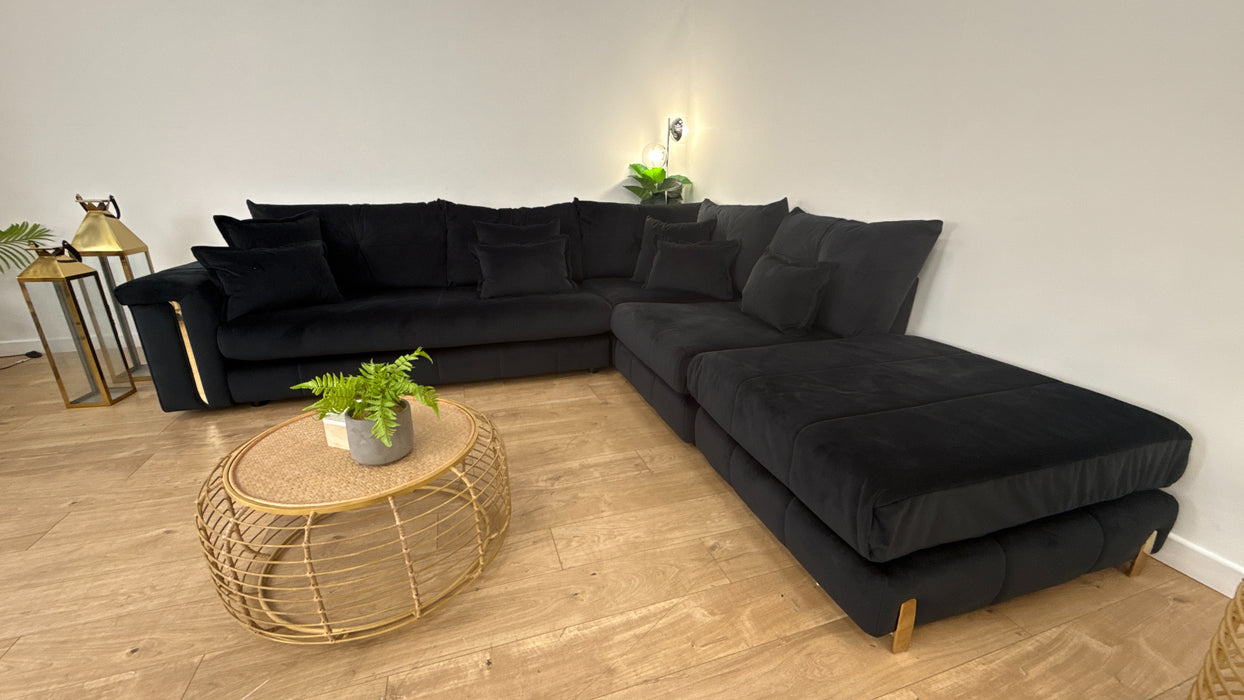 Sofology The Oscar 3 Corner 1 Chaise Fabric Sofa in Super Matt Velvet Black