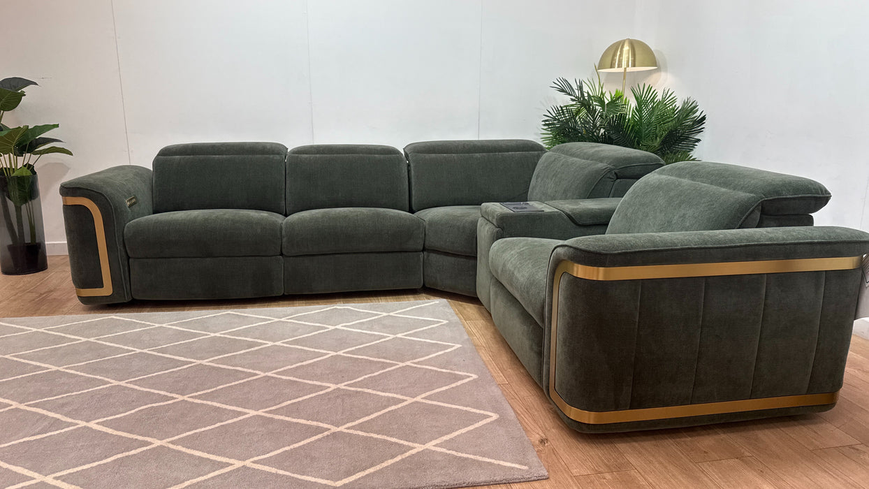 Sofology Plaza Fabric 3 Corner Smart Console 1.5 Power Recliner/Headrest in Relaxed Chenille Pine