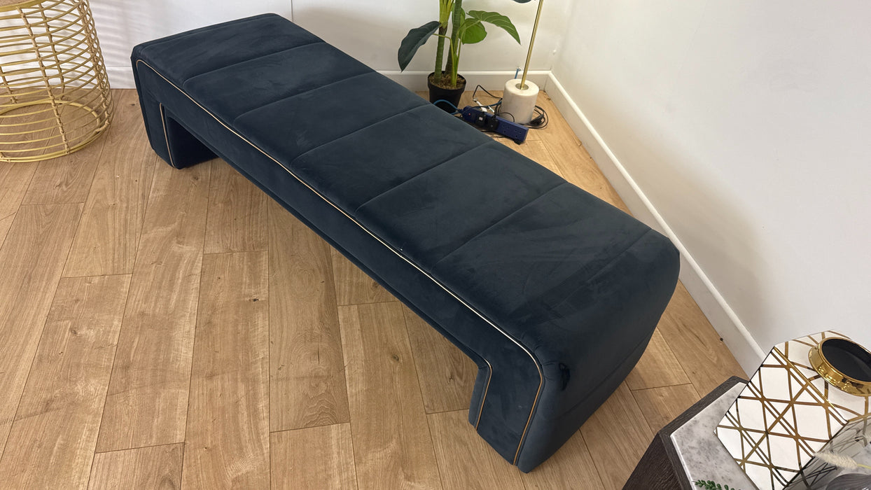 Sofology The Oscar Large Bench Footstool Gold Trim in Super Matt Velvet Charcoal