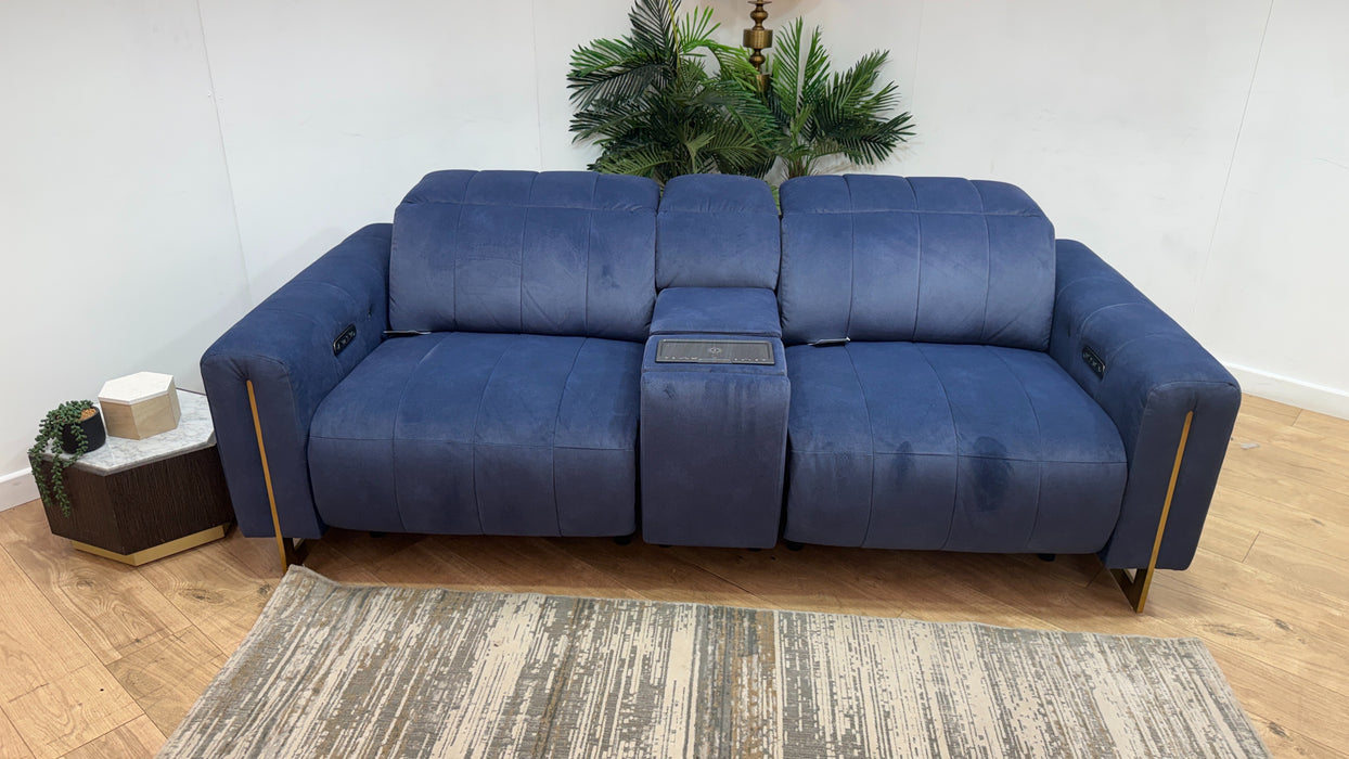 Sofology Paramount Fabric 2.5 Seater Console Power Recliner/Headrest Heated Seats Speakers in Lifestyle Flecked Navy