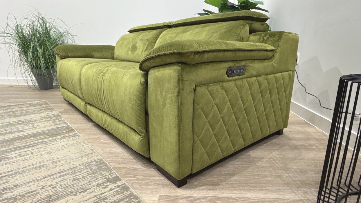 Sofology Benz Fabric 3 Seater Power Recliner/Headrest in Heritage Velvet Olive