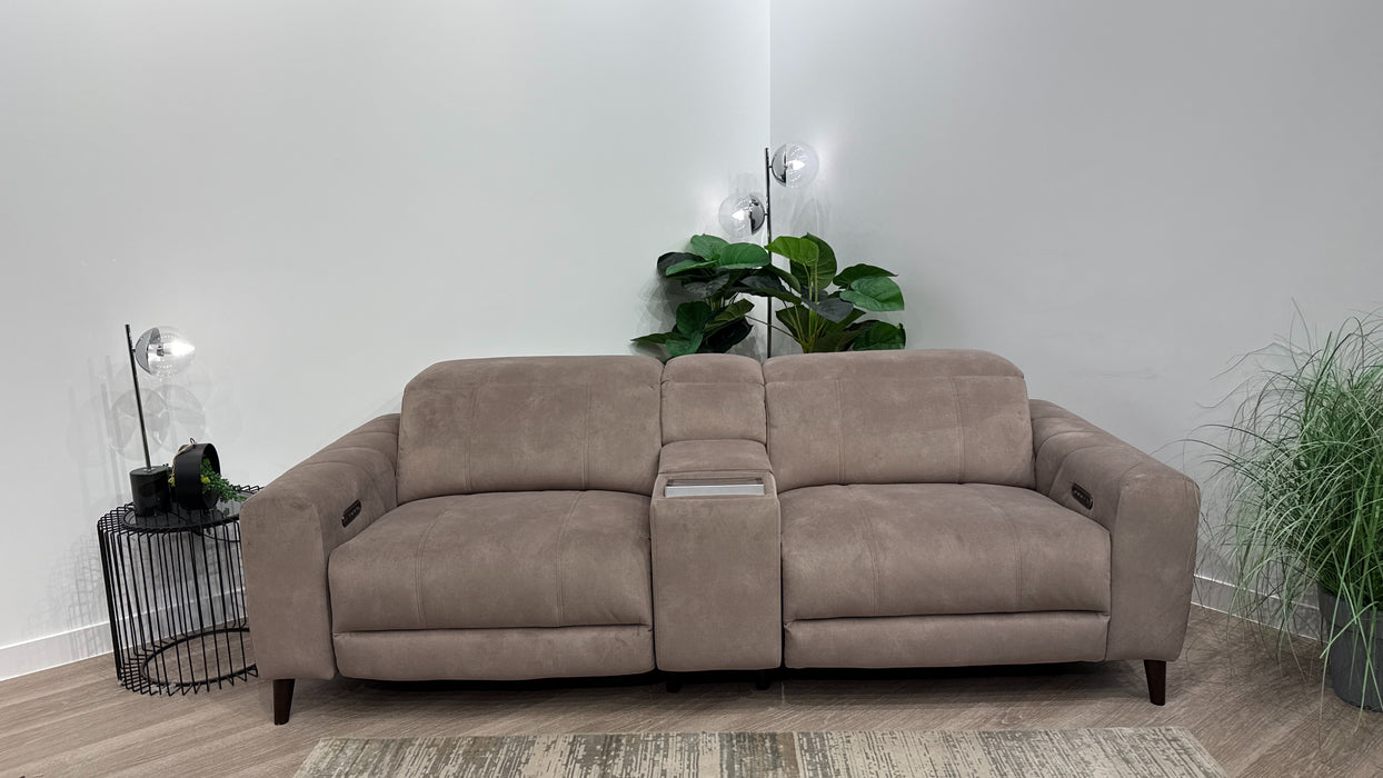 Sofology Allure Fabric 2.5 Seater Screen Console Power Recliner/Headrest Heated Seats Lumbar Speakers in Lifestyle Flecked Nutmeg