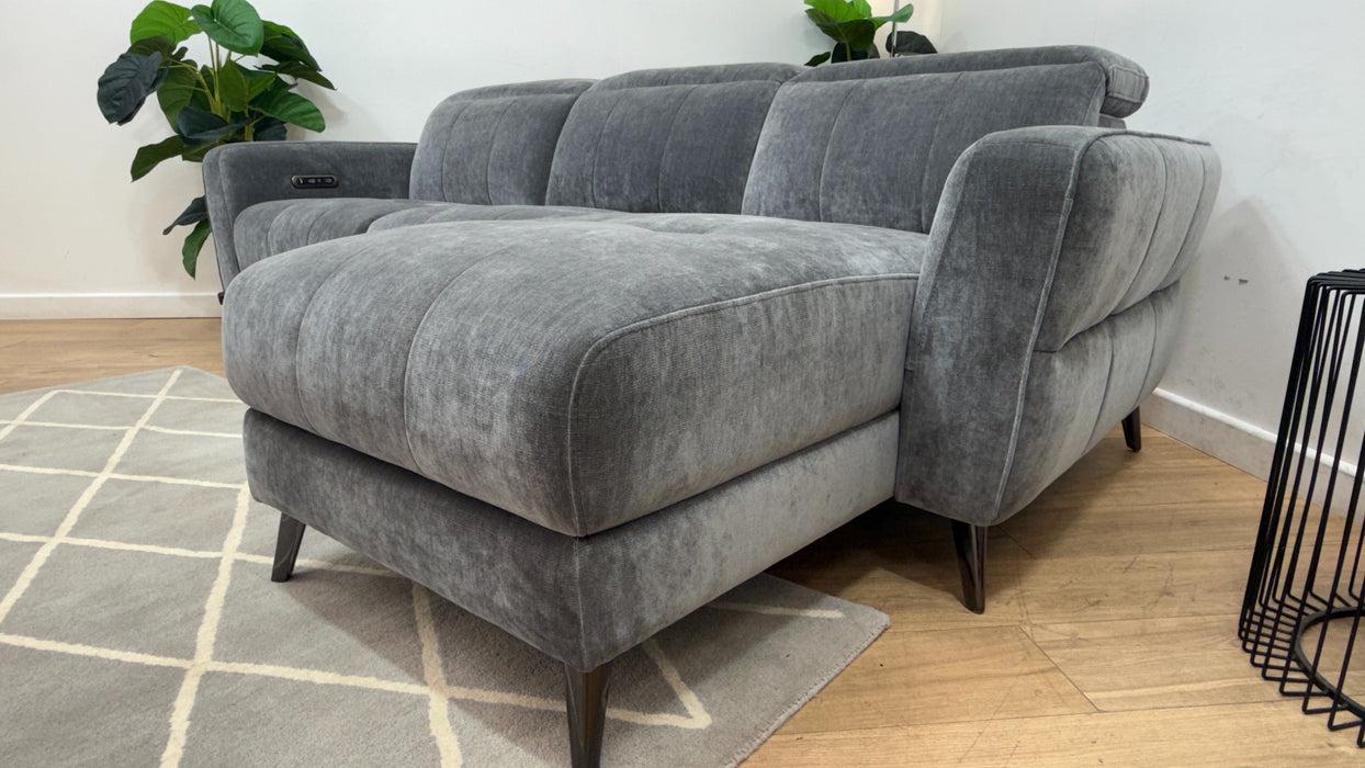Sofology Jax Fabric 4 Seater Chaise Power Recliner/Headrest in Relaxed Chenille Charcoal