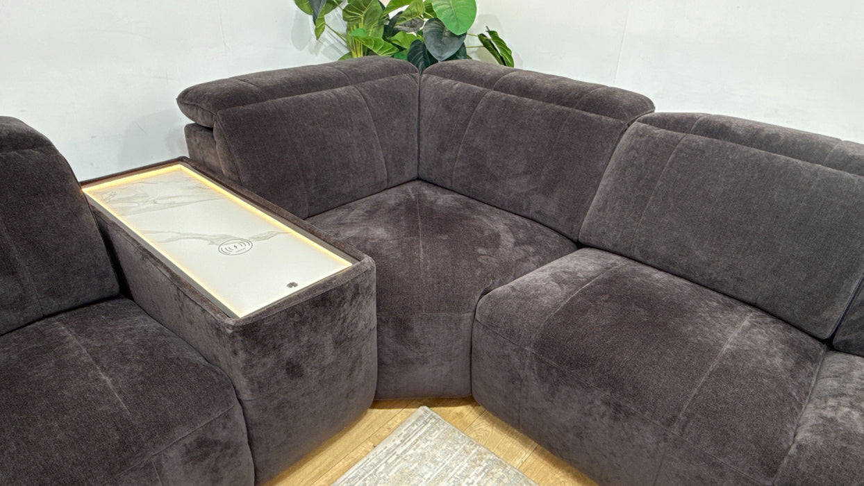 Sofology Lumiere Fabric 1.5 Console Corner 3 Power Recliner/Headrest in Relaxed Chenille Raisin