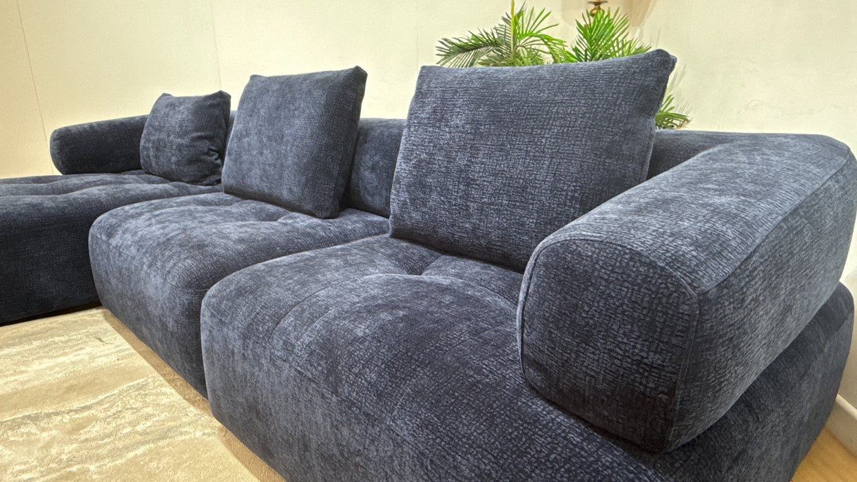 Sofology Flex Fabric Chaise 4 Seater Power Motion Standard Full Back in Heavy Textured Chenille Navy