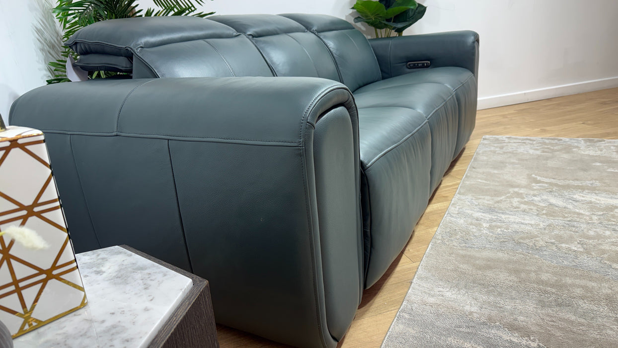 Sofology Premiere Leather 3 Seater Power Recliner/Headrest in Trusty Embossed Peacock