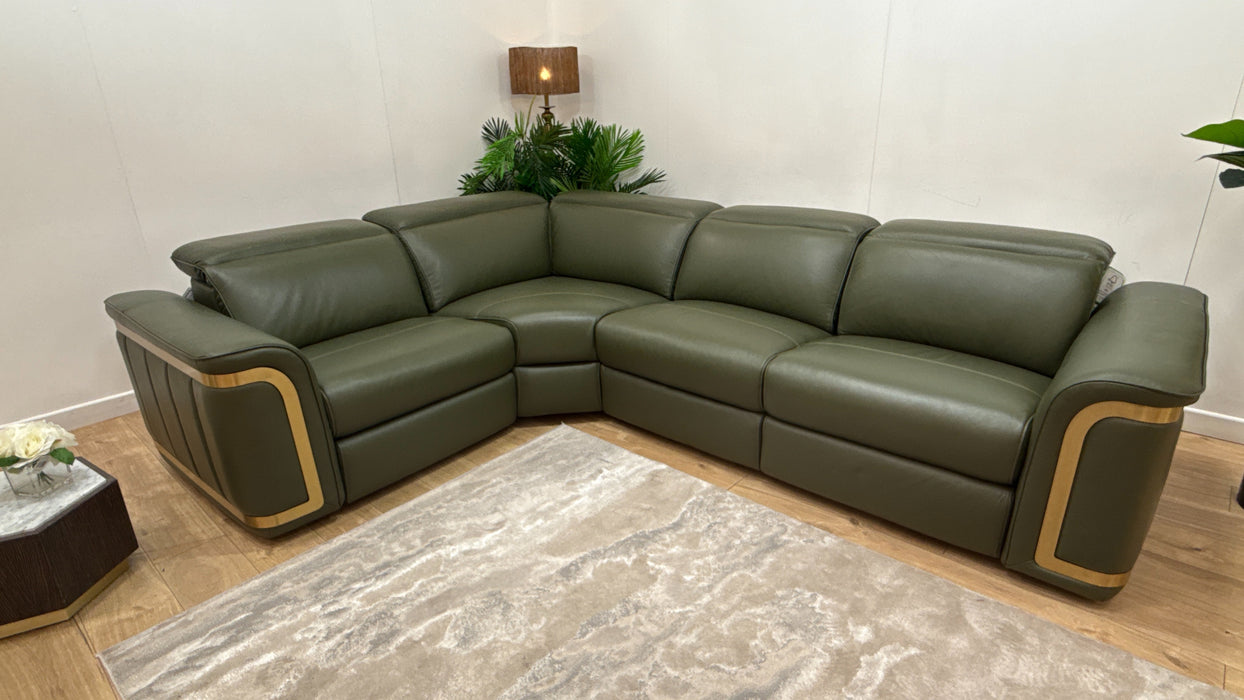 Sofology Plaza Leather 1.5 Corner 3 Seater Power Recliner/Headrest Heated Seats in Trusty Embossed Dark Olive