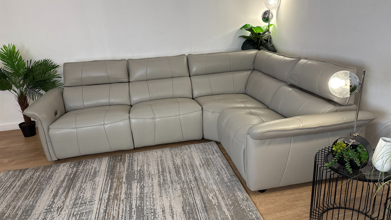 Sofology Cadenza Leather 3 Corner 1 Power Recliner/Headrest in Trusty Sheen Lead Grey