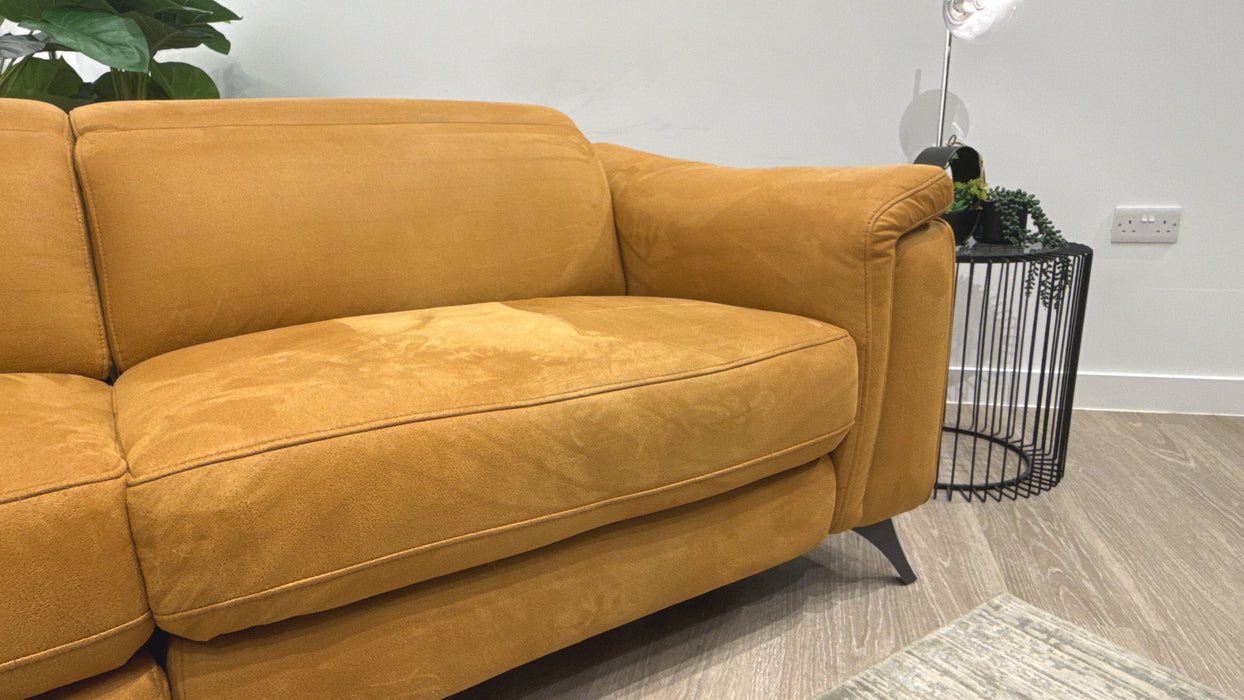 Sofology Ezra Fabric 3 Seater Power Recliner/Headrest Heated Seats in Lifestyle Embossed Tan
