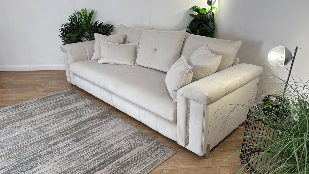 Sofology The Oscar Fabric 4 Seater Silver Trim in Super Matt Velvet Ecru