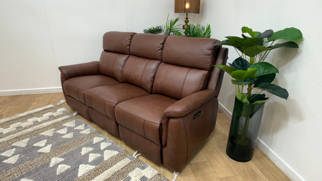 Sofology Bradie Leather 3 Seater Power Recliner/Headrest in Trusty Embossed Chestnut