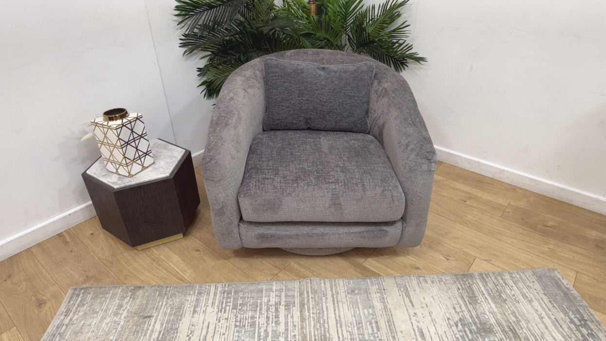 Sofology Westwood Fabric Swivel Chair in Teddy Chenille Slate Mix
