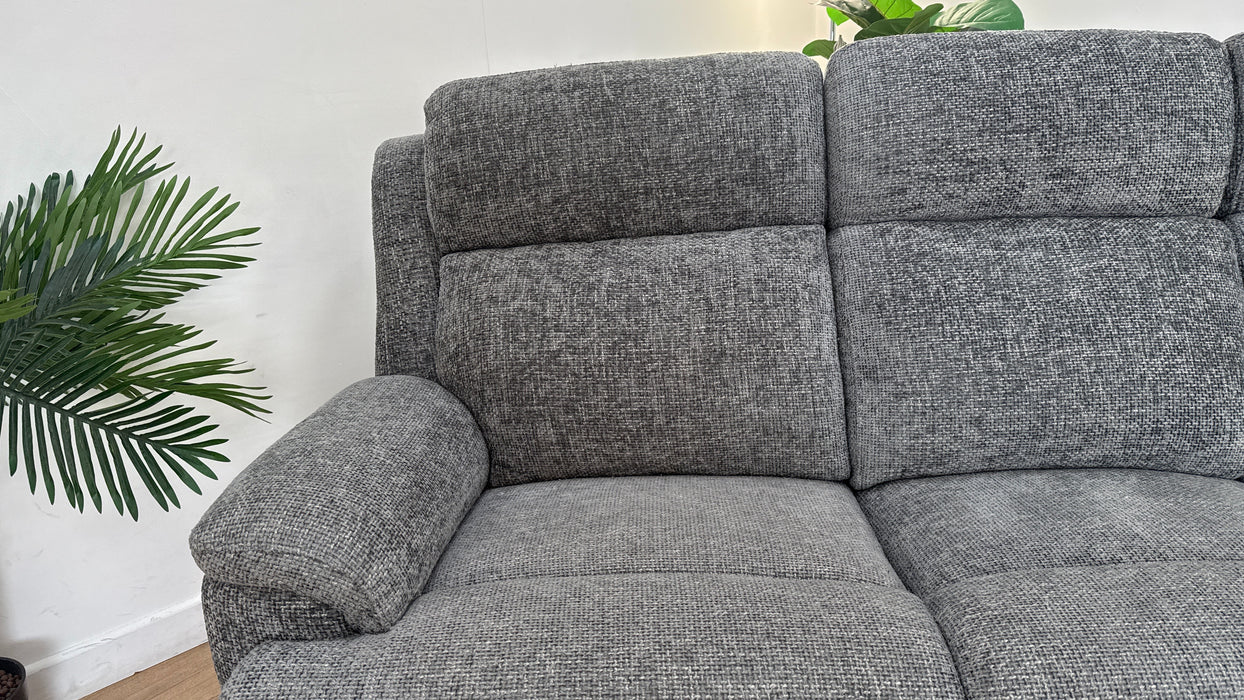 Sofology Gracie Fabric 3 Seater Power Recliner/Headrest in Hopsack Chenille Charcoal