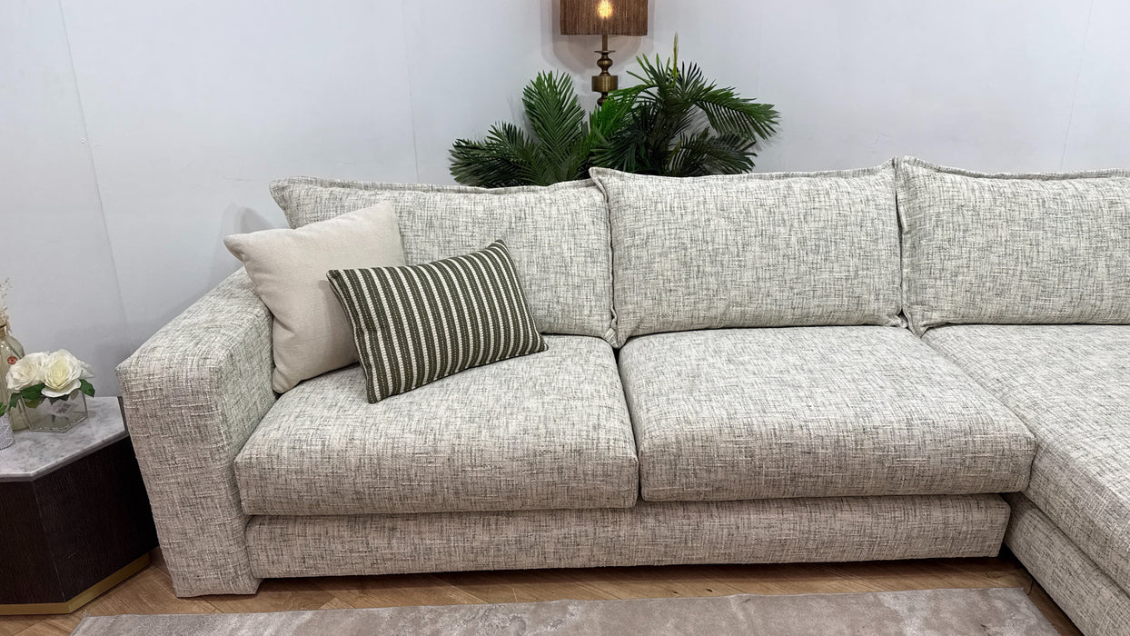 Sofology Cove Fabric Grande Chaise Light Wood Panel in Artisan Chenille Green Mix
