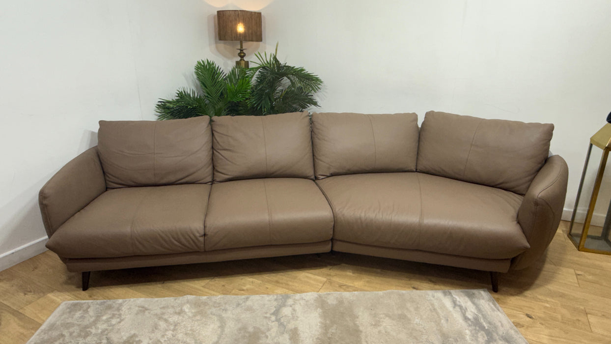 Sofology Adler Leather 4 Seater Asymmetric in Trusty Matt Mushroom