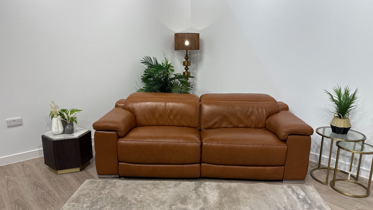 Sofology Laurence Leather 3 Seater Power Recliner in Relaxed Embossed Cognac