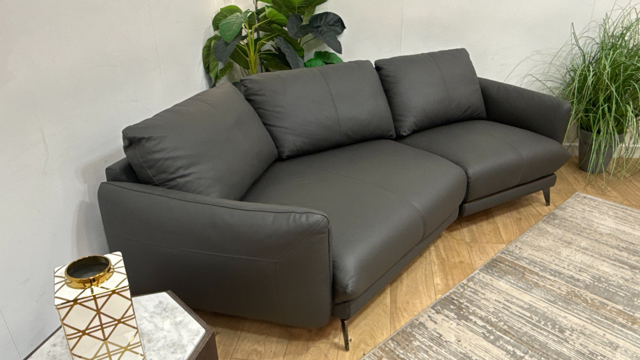 Sofology Adler Leather Asymmetric 3 Seater in Trusty Matt Charcoal
