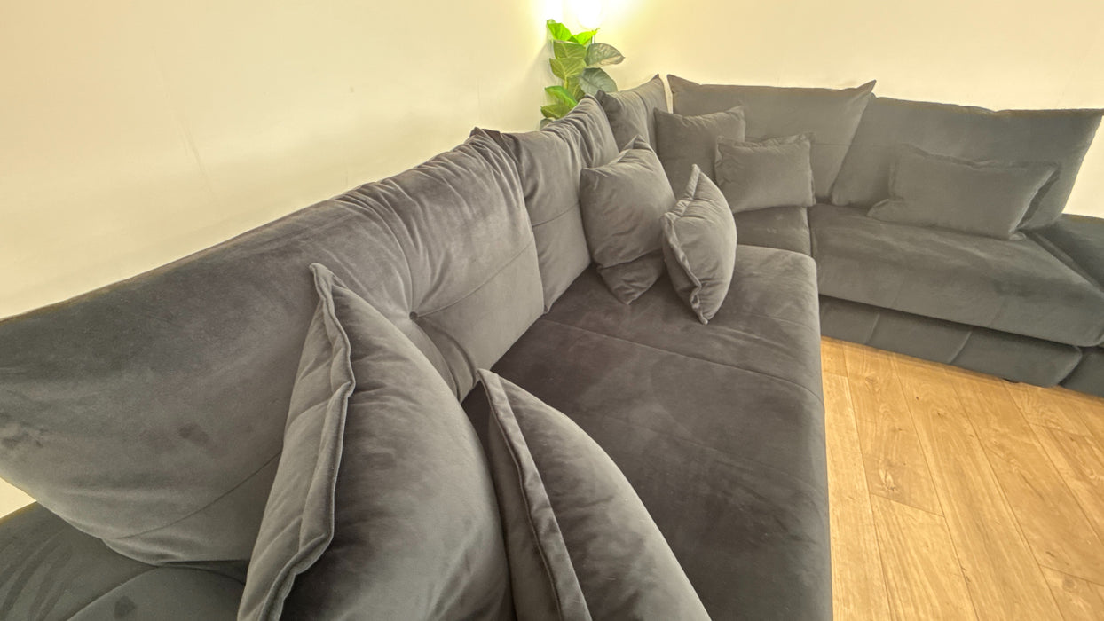 Sofology The Oscar 3 Corner 1 Chaise Fabric Sofa in Super Matt Velvet Black