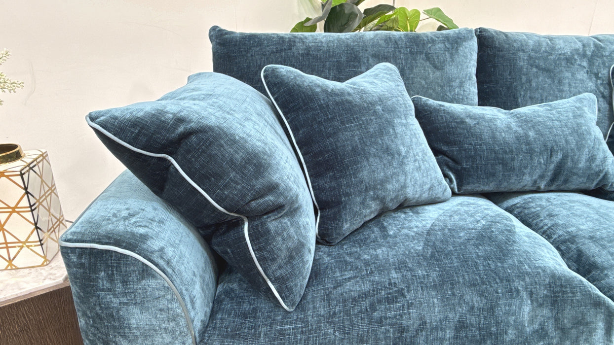 Sofology Georgio Fabric 3 Seater Sofa Bed Feather Flex Interior in Luxe Chenille Teal Mix