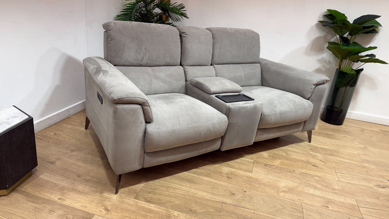 Sofology Illinois Fabric 2 Seater Console Power Recliner/Headrest in Lifestyle Textured Grey
