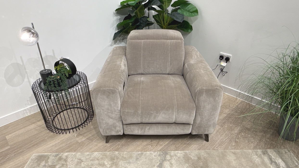 Sofology Allure Fabric Chair Power Recliner/Headrest in Relaxed Chenille Nutmeg