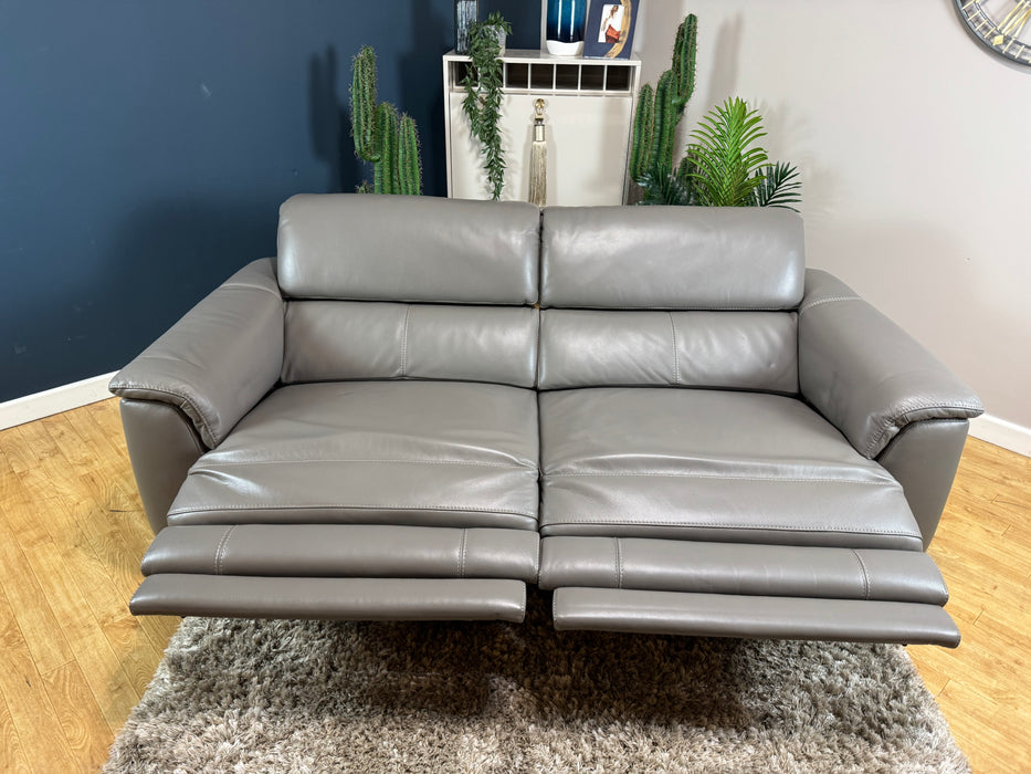 Illinois Leather 3 Seater - Trusty Soft Sheen Fossil Grey - Power Headrest Power Recliner (WA2)