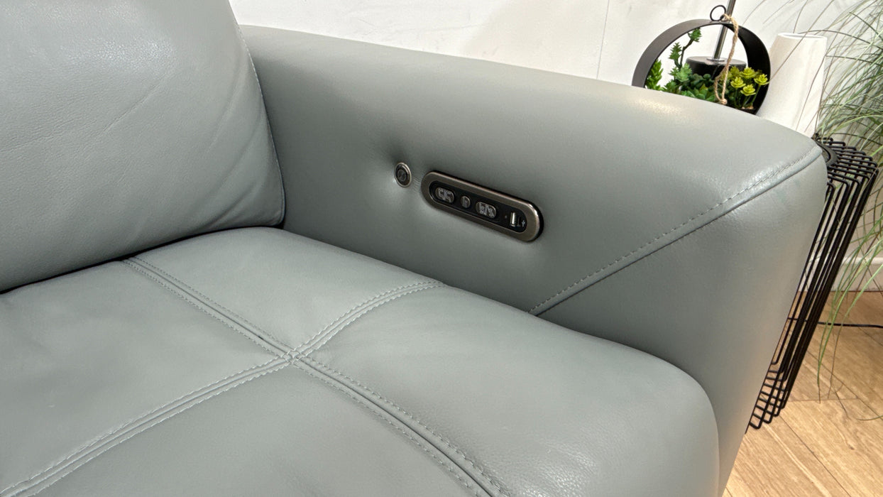 Sofology Marvella Leather 3 Seater Power Recliner/Headrest Heated Seats in Trusty Sheen Granite Teal
