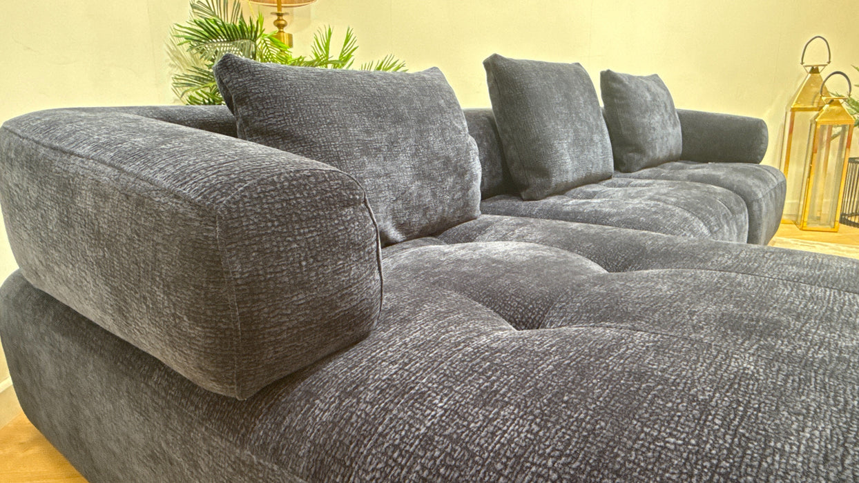 Sofology Flex Fabric Chaise 4 Seater Power Motion Standard Full Back in Heavy Textured Chenille Navy
