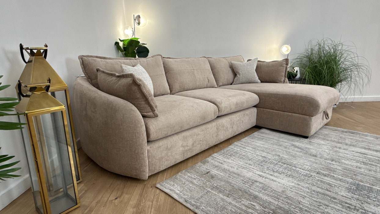 Sofology The Portobello Fabric 3 Seater Chaise Sofa Bed Foam Seats with Storage in Teddy Chenille Natural Mix