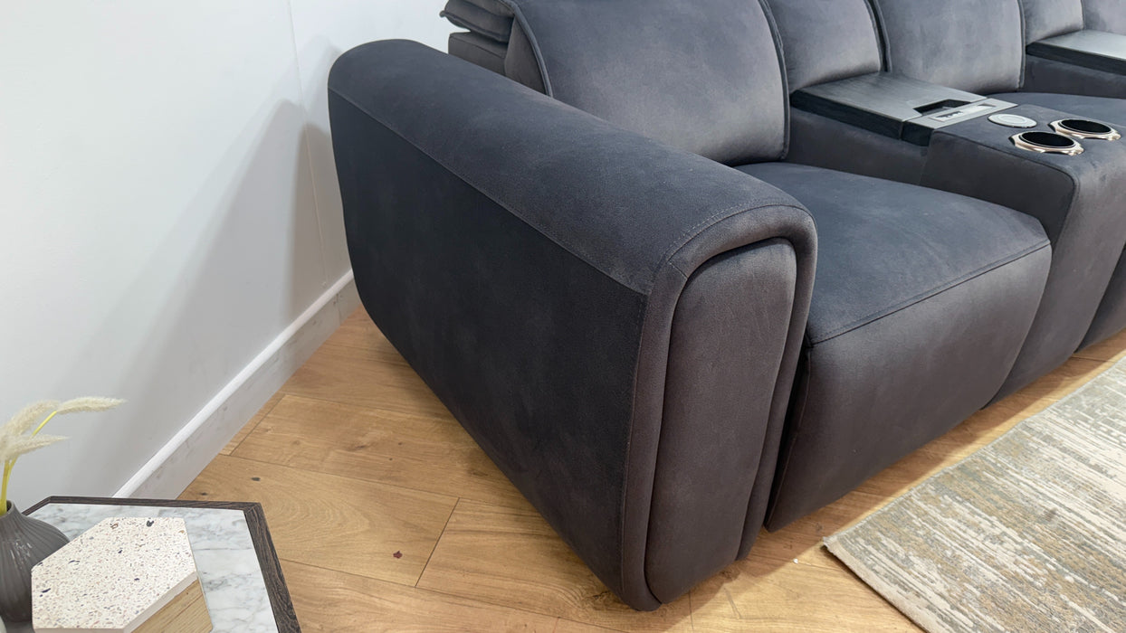 Sofology Premiere Fabric 3 Seater Compact Cinema Sofa Smart Consoles Power Recliner/Headrest x 3 in Lifestyle Flecked Anthracite