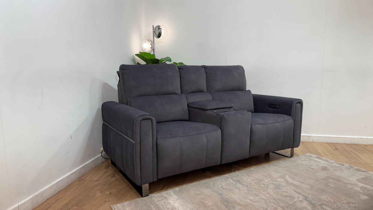 Sofology Ravello Fabric 2 Seater Console Power Recliner/Headrest Lumbar Support in Lifestyle Flecked Charcoal