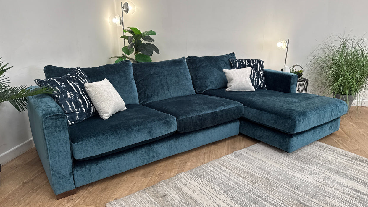Sofology Majestica Fabric 3 Seater Chaise in Luxe Chenille Teal Mix