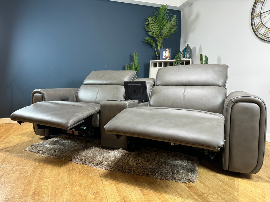 Premiere Leather 2.5 Seater Smart Console - Trusty embossed Grey - Power Recliner / Headrest ( WA2 )