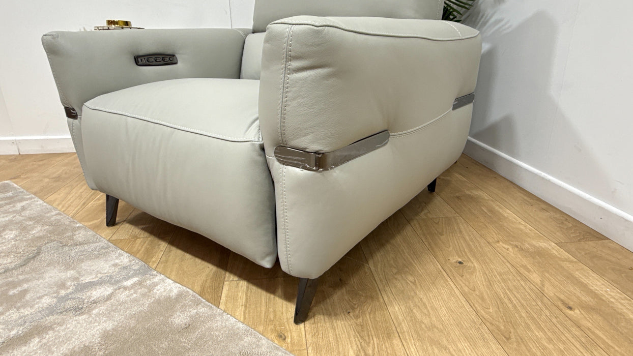 Sofology Arlington Leather Chair Power Recliner/Headrest Lumbar in Trusty Matt Light Grey