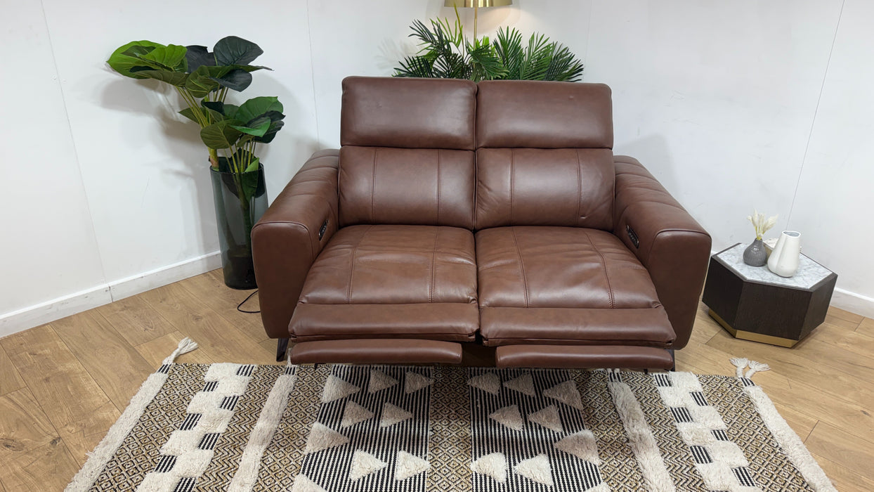 Sofology Allure Fabric 2 Seater Power Recliner/Headrest Heated Seats Lumbar Support Speakers in Trusty Embossed Chestnut